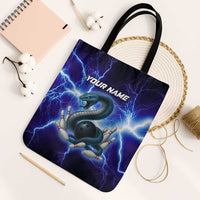 Snake and Bowling Ball Design Tote Bag with Lightning Background and Custom Team Name Text - Wonder Print Shop