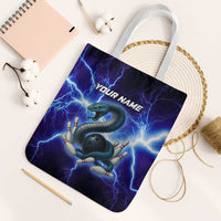 Snake and Bowling Ball Design Tote Bag with Lightning Background and Custom Team Name Text - Wonder Print Shop