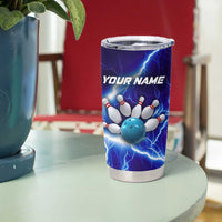 Snake and Bowling Ball Design Tumbler Cup with Lightning Background and Custom Team Name Text - Wonder Print Shop