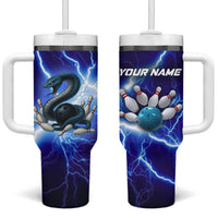 Snake and Bowling Ball Design Tumbler With Handle with Lightning Background and Custom Team Name Text - Wonder Print Shop