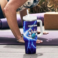 Snake and Bowling Ball Design Tumbler With Handle with Lightning Background and Custom Team Name Text - Wonder Print Shop