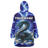 Snake and Bowling Ball Design Wearable Blanket Hoodie with Lightning Background and Custom Team Name Text - Wonder Print Shop