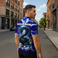 Snake and Bowling Ball Design Zipper Polo Shirt with Lightning Background and Custom Team Name Text - Wonder Print Shop
