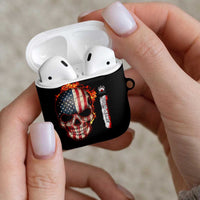 American Flag Skull Design AirPods Case with Bowling Elements and Fire Background with Custom Team Name Text - Wonder Print Shop