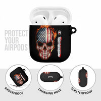 American Flag Skull Design AirPods Case with Bowling Elements and Fire Background with Custom Team Name Text - Wonder Print Shop