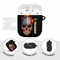 American Flag Skull Design AirPods Case with Bowling Elements and Fire Background with Custom Team Name Text - Wonder Print Shop
