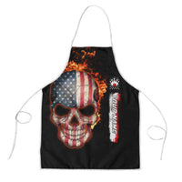 American Flag Skull Design Apron with Bowling Elements and Fire Background with Custom Team Name Text - Wonder Print Shop