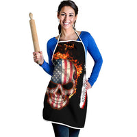 American Flag Skull Design Apron with Bowling Elements and Fire Background with Custom Team Name Text - Wonder Print Shop
