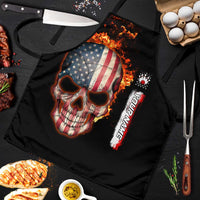 American Flag Skull Design Apron with Bowling Elements and Fire Background with Custom Team Name Text - Wonder Print Shop