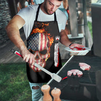 American Flag Skull Design Apron with Bowling Elements and Fire Background with Custom Team Name Text - Wonder Print Shop