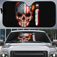 American Flag Skull Design Auto Sun Shade with Bowling Elements and Fire Background with Custom Team Name Text - Wonder Print Shop