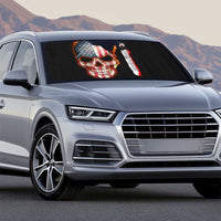 American Flag Skull Design Auto Sun Shade with Bowling Elements and Fire Background with Custom Team Name Text - Wonder Print Shop