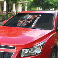 American Flag Skull Design Auto Sun Shade with Bowling Elements and Fire Background with Custom Team Name Text - Wonder Print Shop