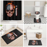 American Flag Skull Design Bathroom Set with Bowling Elements and Fire Background with Custom Team Name Text - Wonder Print Shop