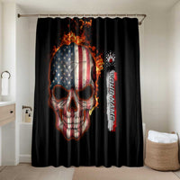 American Flag Skull Design Bathroom Set with Bowling Elements and Fire Background with Custom Team Name Text - Wonder Print Shop