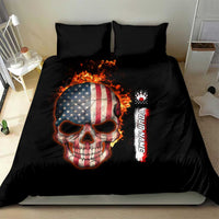 American Flag Skull Design Bedding Set with Bowling Elements and Fire Background with Custom Team Name Text - Wonder Print Shop