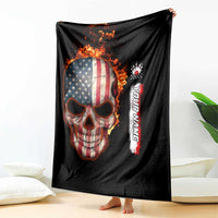 American Flag Skull Design Blanket with Bowling Elements and Fire Background with Custom Team Name Text - Wonder Print Shop