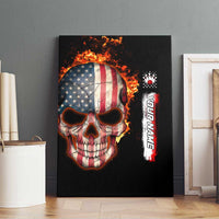 American Flag Skull Design Canvas Wall Art with Bowling Elements and Fire Background with Custom Team Name Text - Wonder Print Shop