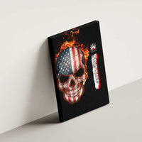 American Flag Skull Design Canvas Wall Art with Bowling Elements and Fire Background with Custom Team Name Text - Wonder Print Shop