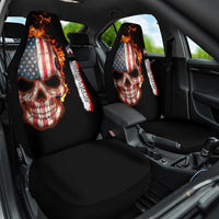American Flag Skull Design Car Seat Cover with Bowling Elements and Fire Background with Custom Team Name Text - Wonder Print Shop