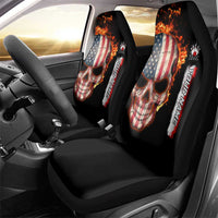 American Flag Skull Design Car Seat Cover with Bowling Elements and Fire Background with Custom Team Name Text - Wonder Print Shop