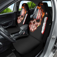 American Flag Skull Design Car Seat Cover with Bowling Elements and Fire Background with Custom Team Name Text - Wonder Print Shop