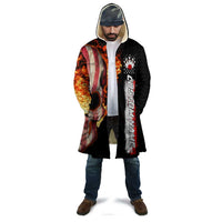 American Flag Skull Design Cloak with Bowling Elements and Fire Background with Custom Team Name Text - Wonder Print Shop