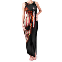 American Flag Skull Design Family Matching Tank Maxi Dress and Hawaiian Shirt with Bowling Elements and Fire Background with Custom Team Name Text - Wonder Print Shop