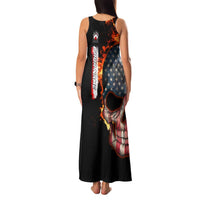 American Flag Skull Design Family Matching Tank Maxi Dress and Hawaiian Shirt with Bowling Elements and Fire Background with Custom Team Name Text - Wonder Print Shop
