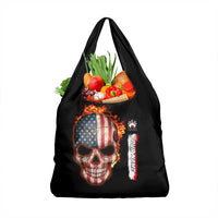 American Flag Skull Design Grocery Bag with Bowling Elements and Fire Background with Custom Team Name Text - Wonder Print Shop