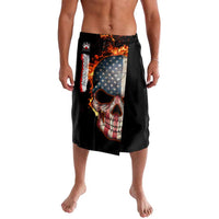 American Flag Skull Design Lavalava with Bowling Elements and Fire Background with Custom Team Name Text - Wonder Print Shop