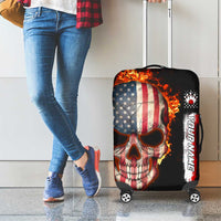 American Flag Skull Design Luggage Cover with Bowling Elements and Fire Background with Custom Team Name Text - Wonder Print Shop