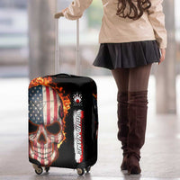 American Flag Skull Design Luggage Cover with Bowling Elements and Fire Background with Custom Team Name Text - Wonder Print Shop