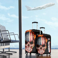 American Flag Skull Design Luggage Cover with Bowling Elements and Fire Background with Custom Team Name Text - Wonder Print Shop