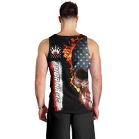American Flag Skull Design Men Tank Top with Bowling Elements and Fire Background with Custom Team Name Text - Wonder Print Shop