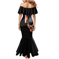 American Flag Skull Design Mermaid Dress with Bowling Elements and Fire Background with Custom Team Name Text - Wonder Print Shop