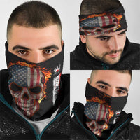 American Flag Skull Design Neck Gaiter with Bowling Elements and Fire Background TS04