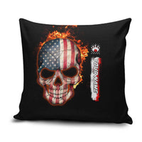 American Flag Skull Design Pillow Cover with Bowling Elements and Fire Background with Custom Team Name Text - Wonder Print Shop