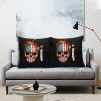 American Flag Skull Design Pillow Cover with Bowling Elements and Fire Background with Custom Team Name Text - Wonder Print Shop