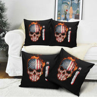 American Flag Skull Design Pillow Cover with Bowling Elements and Fire Background with Custom Team Name Text - Wonder Print Shop