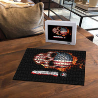 American Flag Skull Design Puzzle with Bowling Elements and Fire Background with Custom Team Name Text - Wonder Print Shop