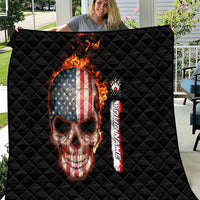 American Flag Skull Design Quilt with Bowling Elements and Fire Background with Custom Team Name Text - Wonder Print Shop