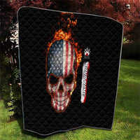 American Flag Skull Design Quilt with Bowling Elements and Fire Background with Custom Team Name Text - Wonder Print Shop