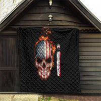 American Flag Skull Design Quilt with Bowling Elements and Fire Background with Custom Team Name Text - Wonder Print Shop