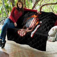 American Flag Skull Design Quilt with Bowling Elements and Fire Background with Custom Team Name Text - Wonder Print Shop