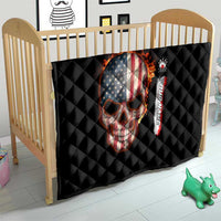 American Flag Skull Design Quilt with Bowling Elements and Fire Background with Custom Team Name Text - Wonder Print Shop