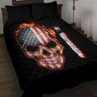 American Flag Skull Design Quilt Bed Set with Bowling Elements and Fire Background with Custom Team Name Text - Wonder Print Shop