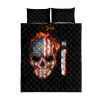 American Flag Skull Design Quilt Bed Set with Bowling Elements and Fire Background with Custom Team Name Text - Wonder Print Shop