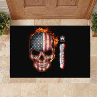 American Flag Skull Design Rubber Doormat with Bowling Elements and Fire Background with Custom Team Name Text - Wonder Print Shop