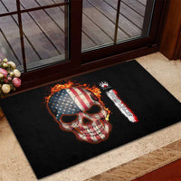 American Flag Skull Design Rubber Doormat with Bowling Elements and Fire Background with Custom Team Name Text - Wonder Print Shop